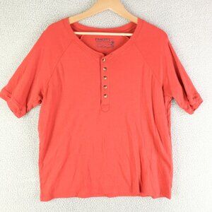 Faherty Top Womens Large Red Corral Henley Shirt Cropped Short Sleeve Stretchy